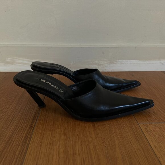 Vintage Ann Demeulemeester Black Leather Slanted Heel Mules SZ US 7.5 - Picture 1 of 5